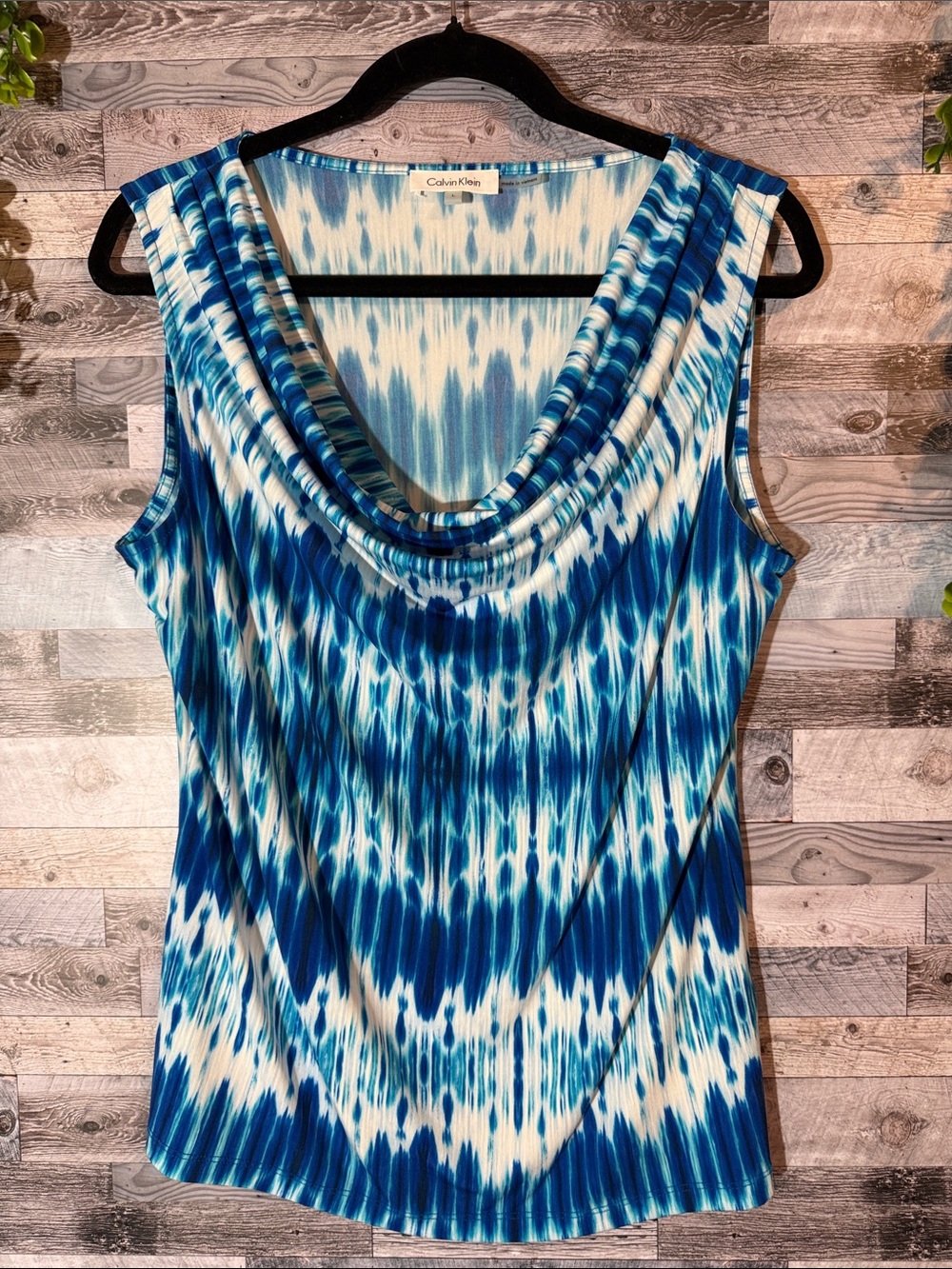 Calvin Klein Blue and White Cowl Neck Sleeveless Camisole